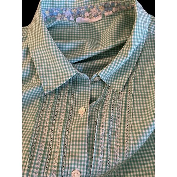 Gingham Embroidered Button Down Shirt XL Uncommon Thread J Jill Women’s Cotton - Picture 7 of 13